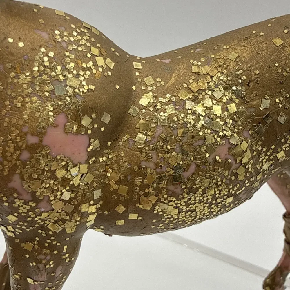 Vintage 1960s MCM Hard Plastic Gold Glitter Christmas Reindeer Deer Buck READ